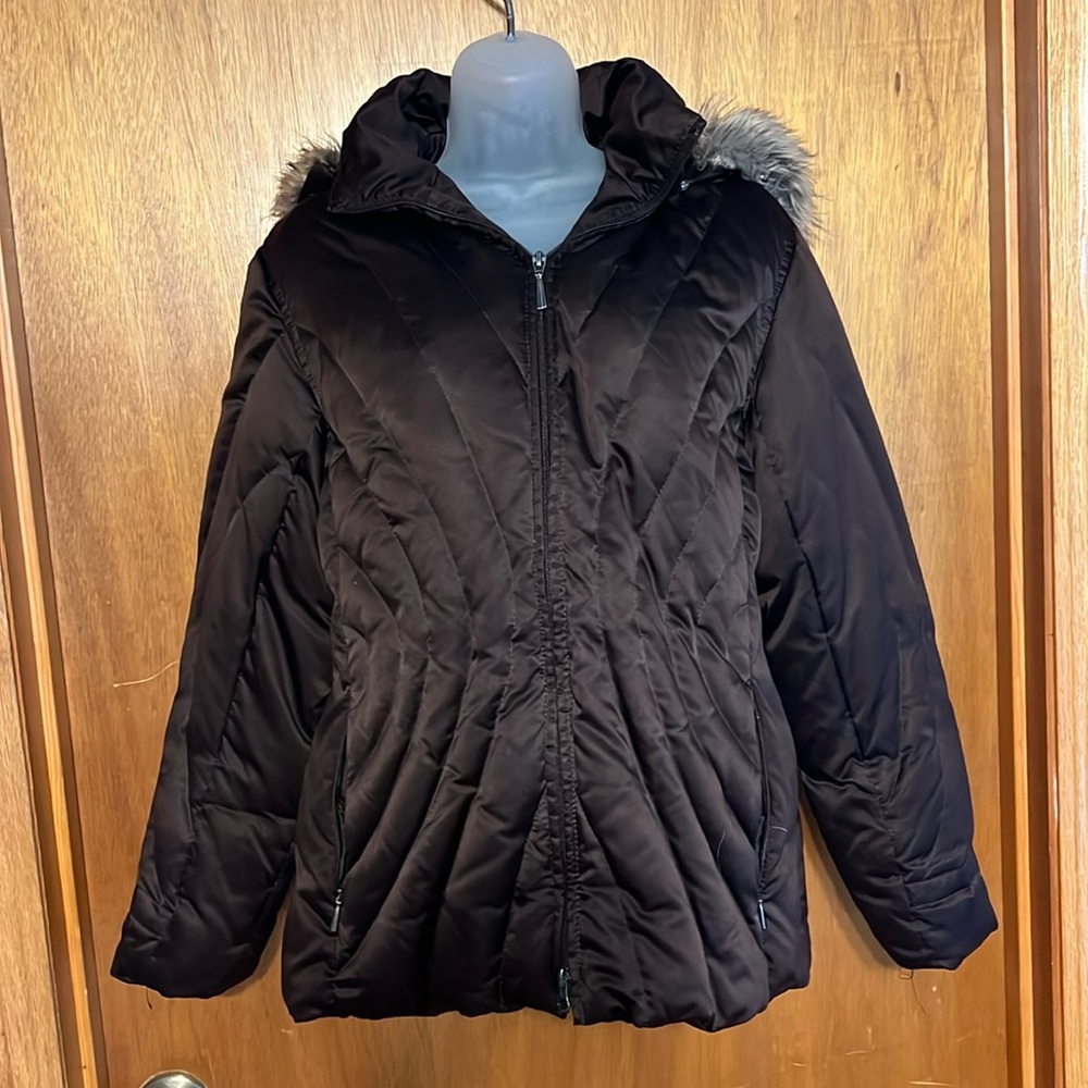 Dark Brown Winter Puffer Coat w/Hood in Excellent Condition Sz PL
